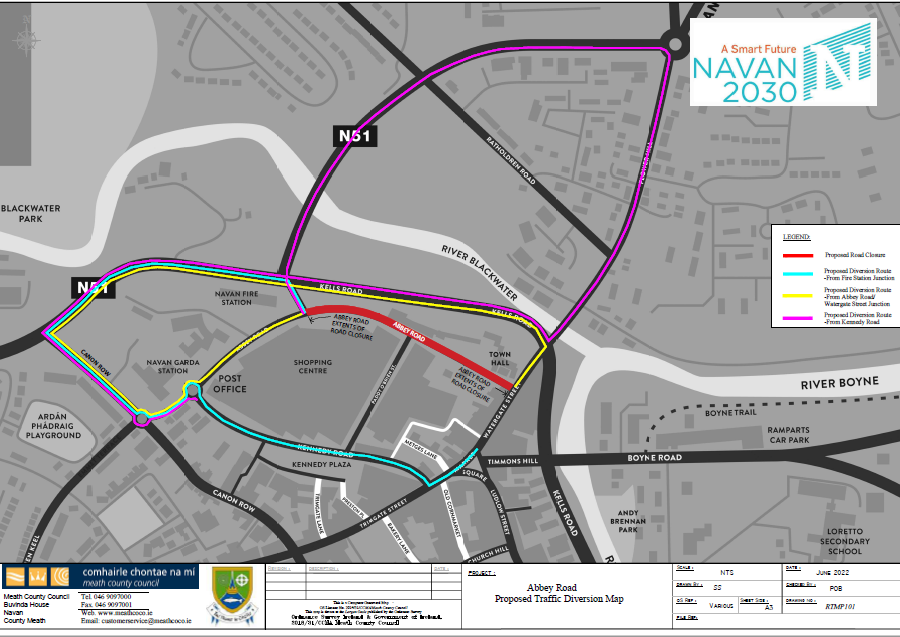 Abbey Road (L8950-8) in Navan, Co. Meath - Diversion Route