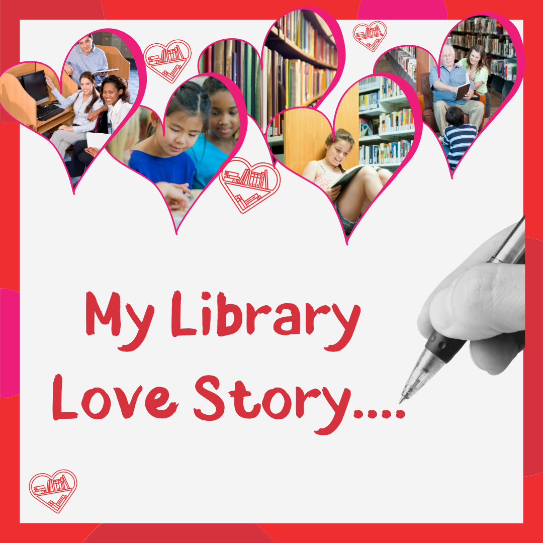 Love Hearts with images of people using library facilities