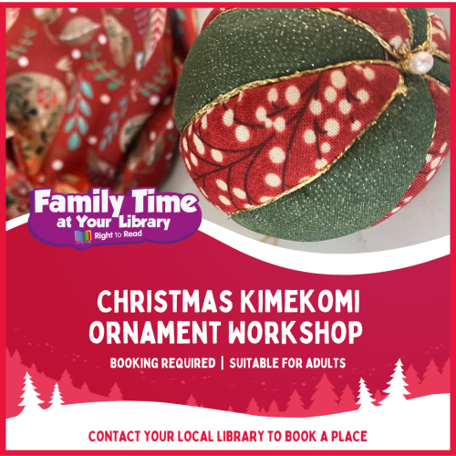 poster for Christmas Kimekomi Ornament Workshop in ashbourne library